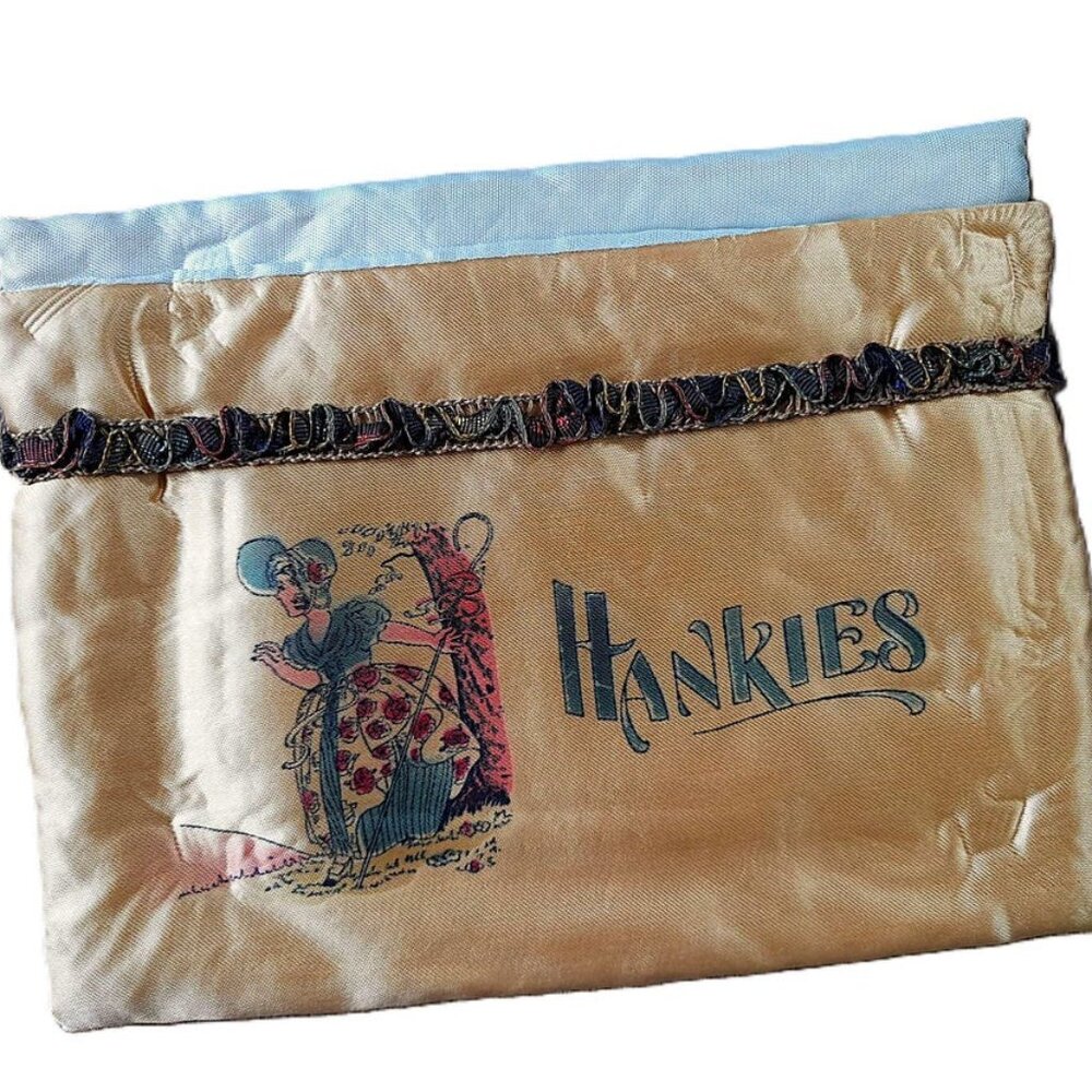 Vintage Handkerchief Holder Satin Little Bo Peep Hankie Pouch